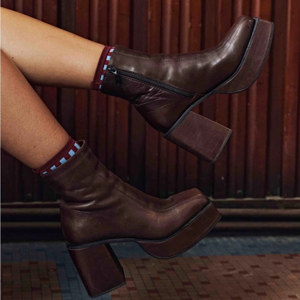 Rotunda Les Platform Block Heel Boots | Brown Leather | Size 7 US / 37 EU